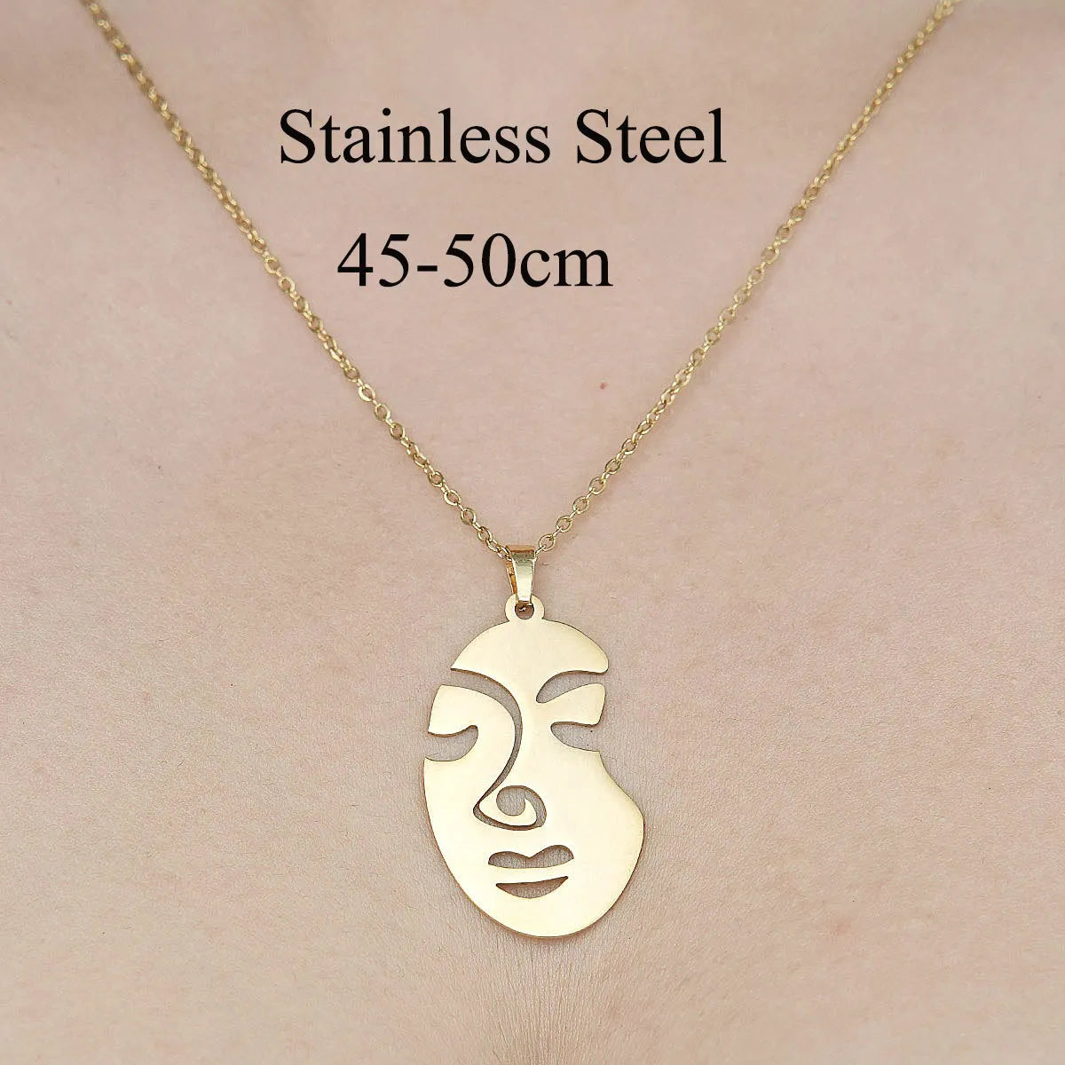 Wholesale Jewelry Simple Style Human Face Devil'S Eye Moon 201 Stainless Steel 18K Gold Plated Polishing Plating Pendant Necklace