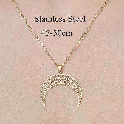 Wholesale Jewelry Simple Style Human Face Devil'S Eye Moon 201 Stainless Steel 18K Gold Plated Polishing Plating Pendant Necklace