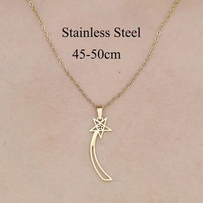 Wholesale Jewelry Simple Style Human Face Devil'S Eye Moon 201 Stainless Steel 18K Gold Plated Polishing Plating Pendant Necklace