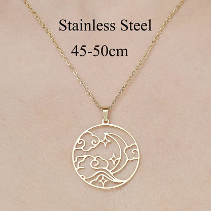 Wholesale Jewelry Simple Style Human Face Devil'S Eye Moon 201 Stainless Steel 18K Gold Plated Polishing Plating Pendant Necklace