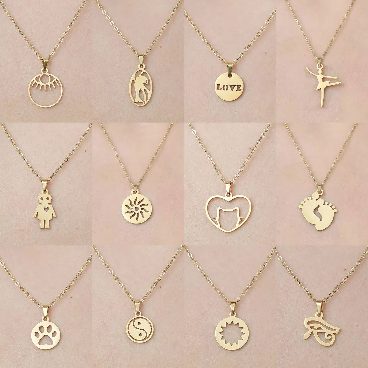 Wholesale Jewelry Simple Style Human Sun Paw Print 201 Stainless Steel 18K Gold Plated Polishing Plating Pendant Necklace