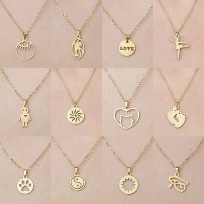 Wholesale Jewelry Simple Style Human Sun Paw Print 201 Stainless Steel 18K Gold Plated Polishing Plating Pendant Necklace