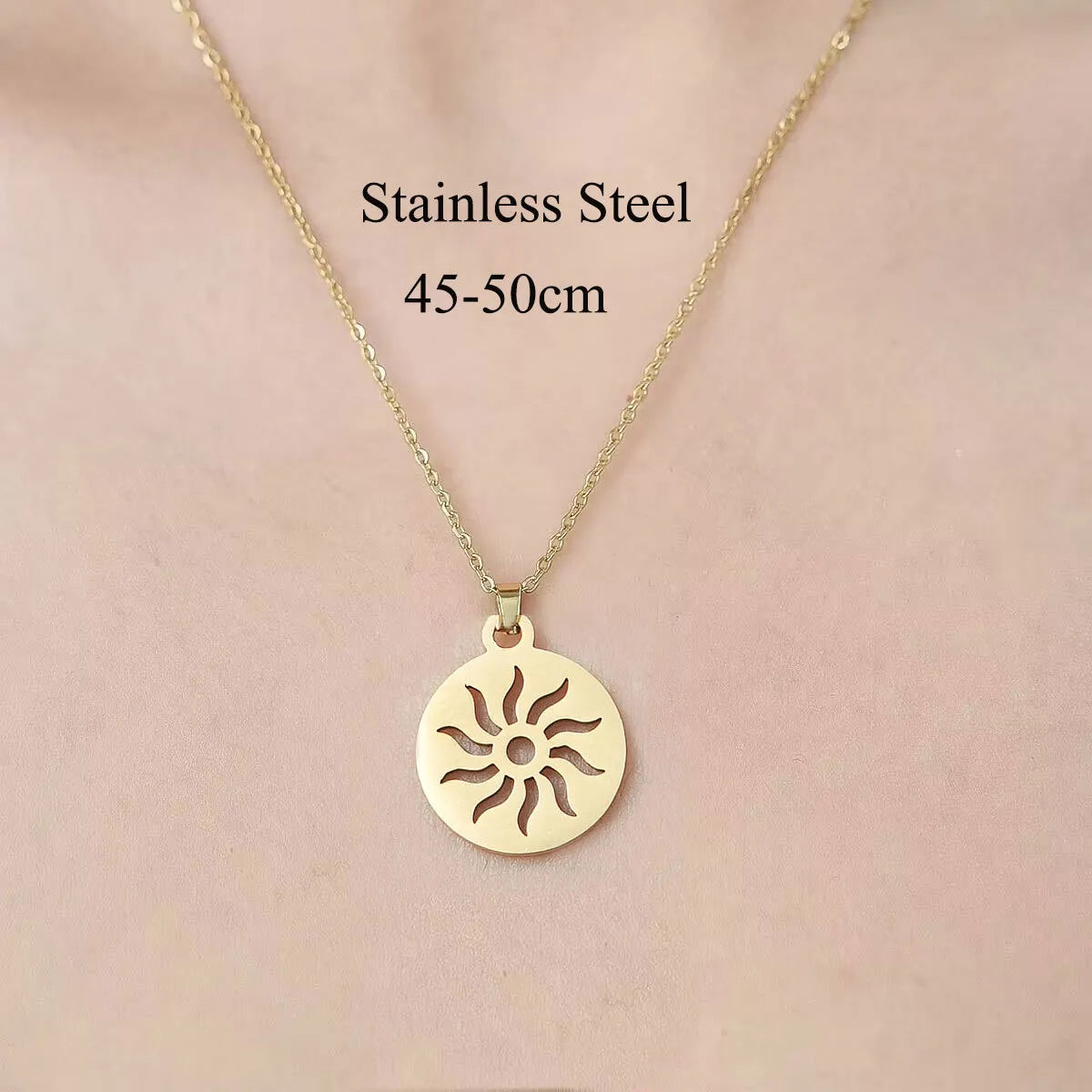 Wholesale Jewelry Simple Style Human Sun Paw Print 201 Stainless Steel 18K Gold Plated Polishing Plating Pendant Necklace