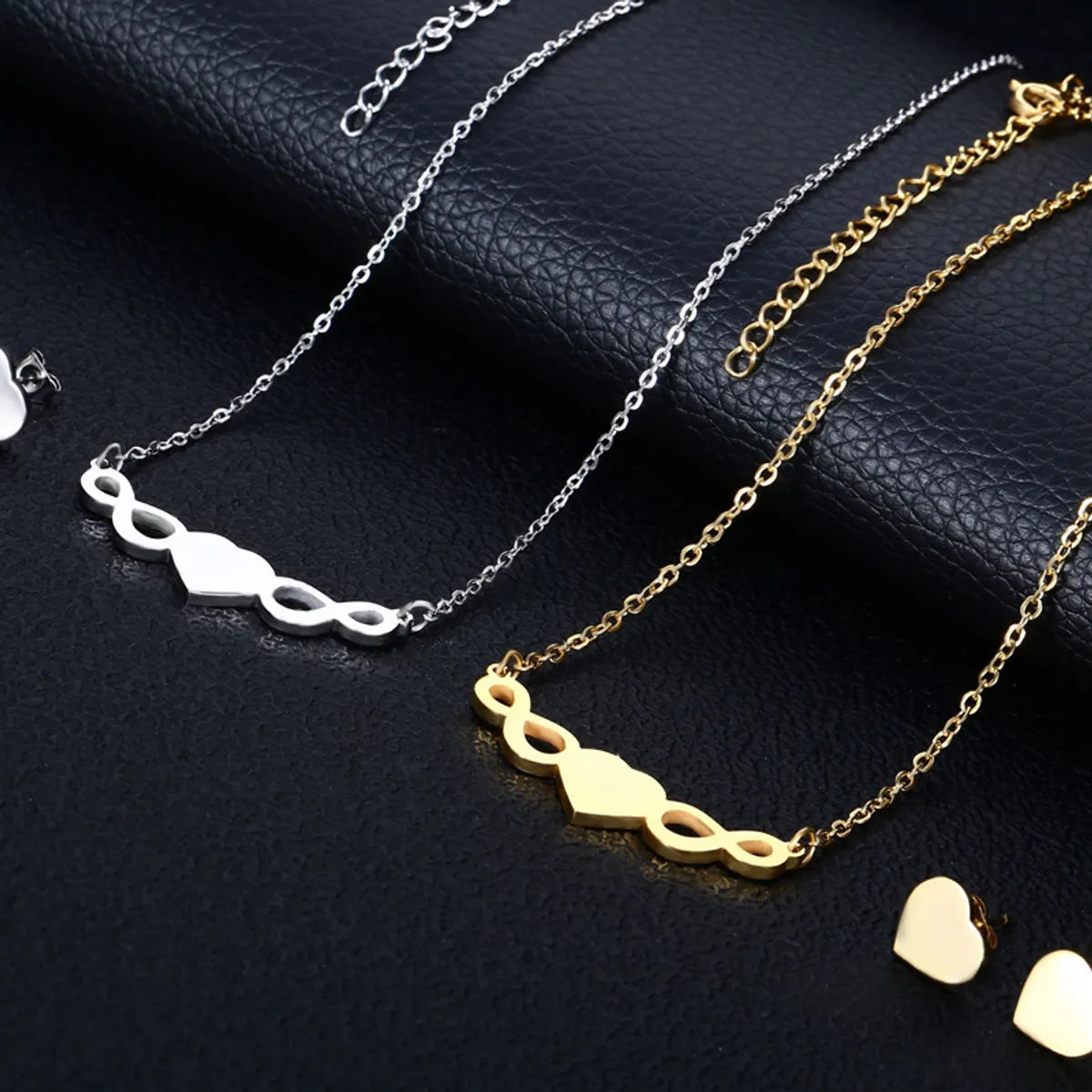 Wholesale Simple Style Infinity Heart Shape Titanium Steel Plating Hollow Out Earrings Necklace