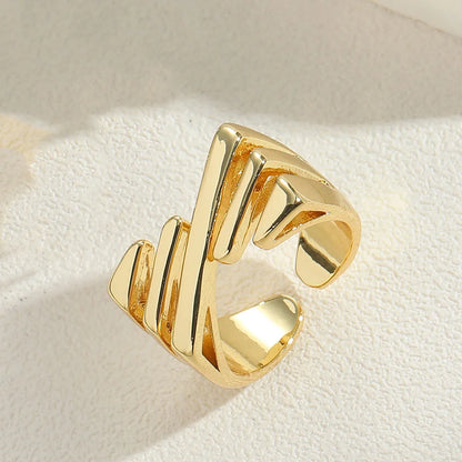 Wholesale Simple Style Irregular Solid Color Copper 14K Gold Plated Copper Open Rings