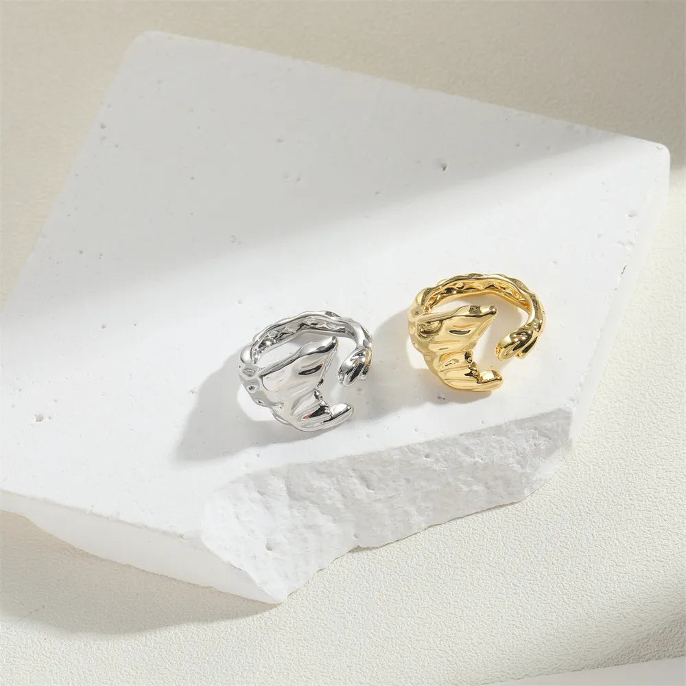 Wholesale Simple Style Irregular Solid Color Copper 14K Gold Plated Copper Open Rings