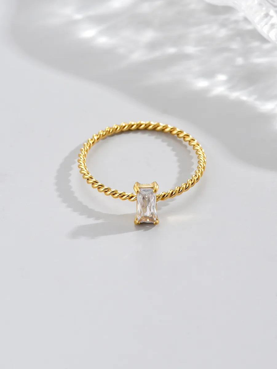 Wholesale Simple Style Korean Style Square Stainless Steel 14k Gold Plated Zircon Rings