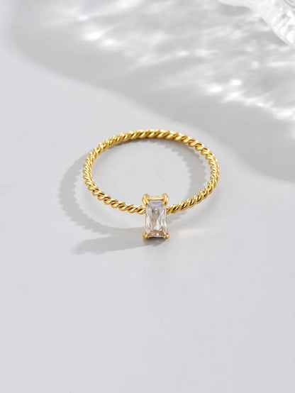 Wholesale Simple Style Korean Style Square Stainless Steel 14k Gold Plated Zircon Rings