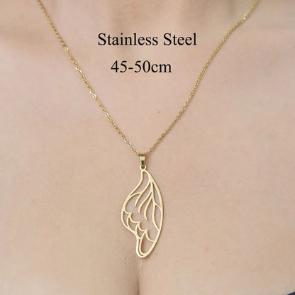 Wholesale Jewelry Simple Style Leaf Devil'S Eye Wings 201 Stainless Steel 18K Gold Plated Polishing Plating Pendant Necklace