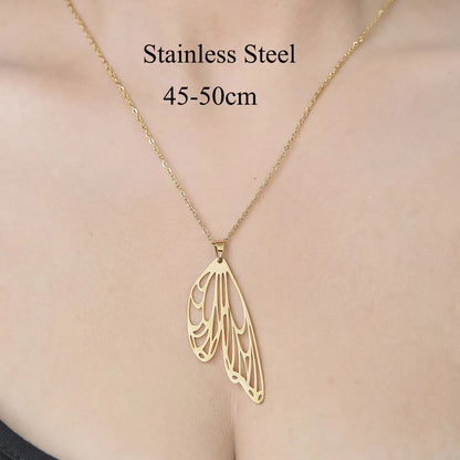 Wholesale Jewelry Simple Style Leaf Devil'S Eye Wings 201 Stainless Steel 18K Gold Plated Polishing Plating Pendant Necklace