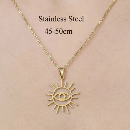 Wholesale Jewelry Simple Style Leaf Devil'S Eye Wings 201 Stainless Steel 18K Gold Plated Polishing Plating Pendant Necklace