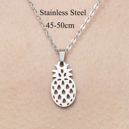 Wholesale Simple Style Leaf Tree Pineapple Stainless Steel Titanium Steel Polishing Plating Pendant Necklace