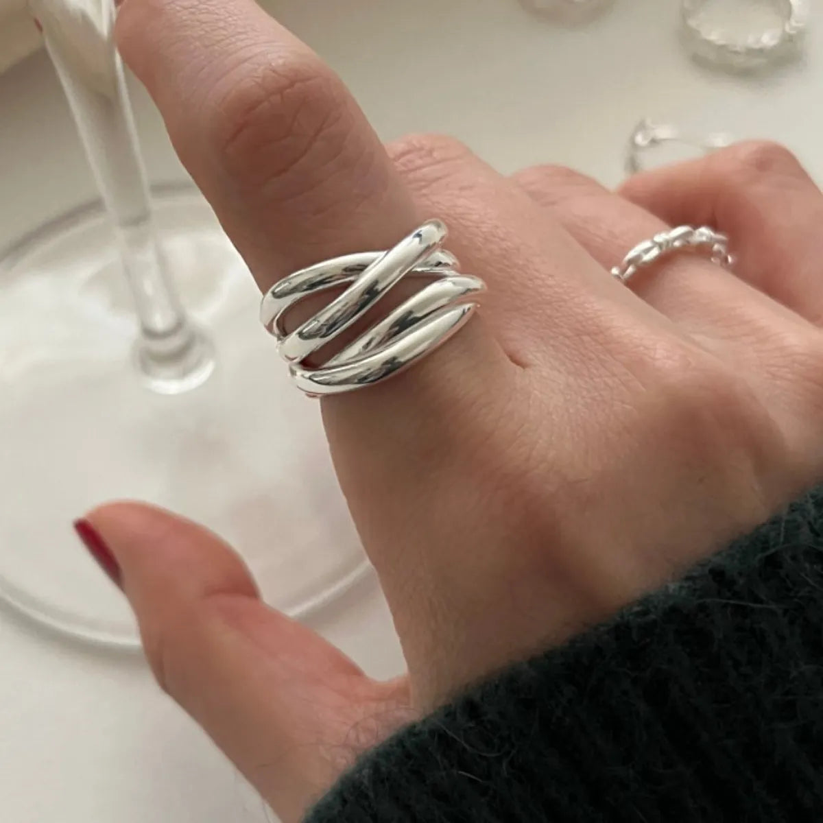 Simple Style Lines Sterling Silver Open Ring