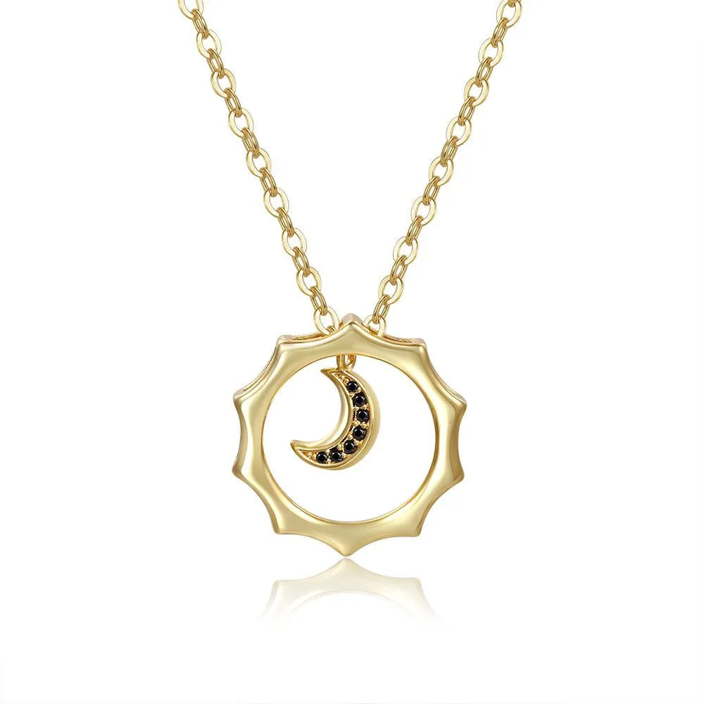 Copper 18K Gold Plated Simple Style Inlay Moon Zircon Pendant Necklace