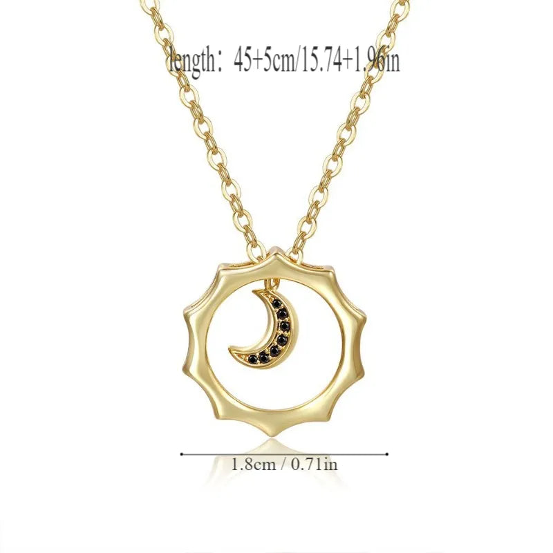 Copper 18K Gold Plated Simple Style Inlay Moon Zircon Pendant Necklace