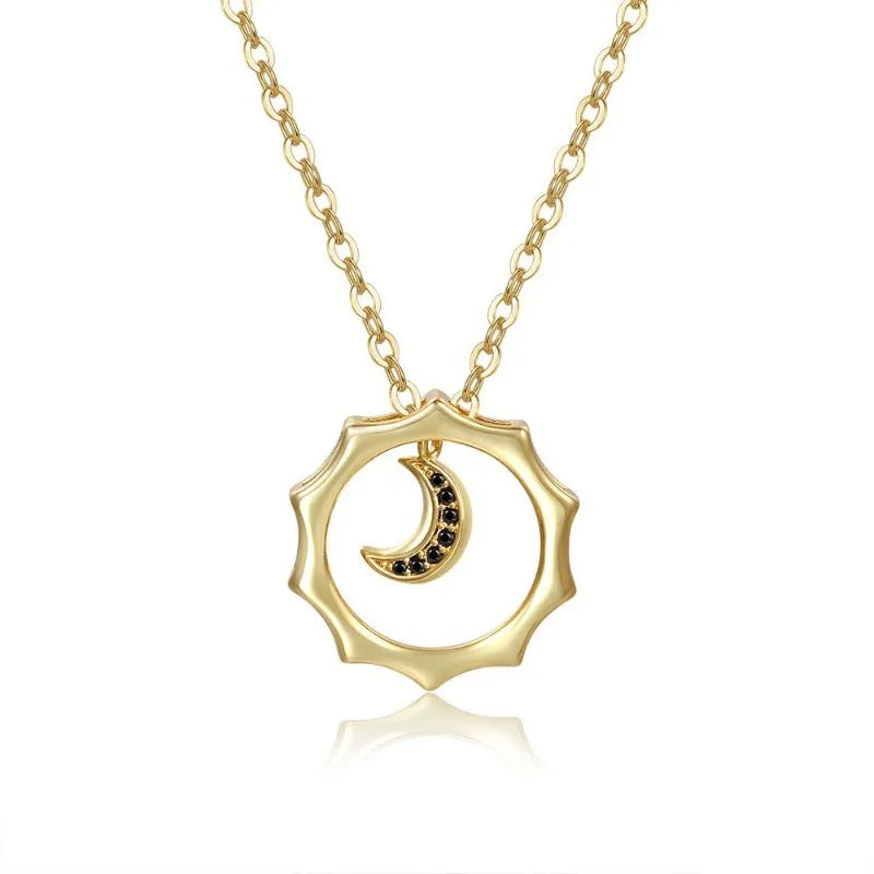 Copper 18K Gold Plated Simple Style Inlay Moon Zircon Pendant Necklace