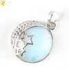 Wholesale Simple Style Natural Semiprecious Stone And Copper Accessories Pendant Necklace With Hollow Back Round Moon Star Design For Women