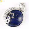 Wholesale Simple Style Natural Semiprecious Stone And Copper Accessories Pendant Necklace With Hollow Back Round Moon Star Design For Women