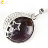 Wholesale Simple Style Natural Semiprecious Stone And Copper Accessories Pendant Necklace With Hollow Back Round Moon Star Design For Women
