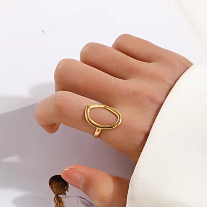 304 Stainless Steel 18K Gold Plated Simple Style Plating Oval Open Rings