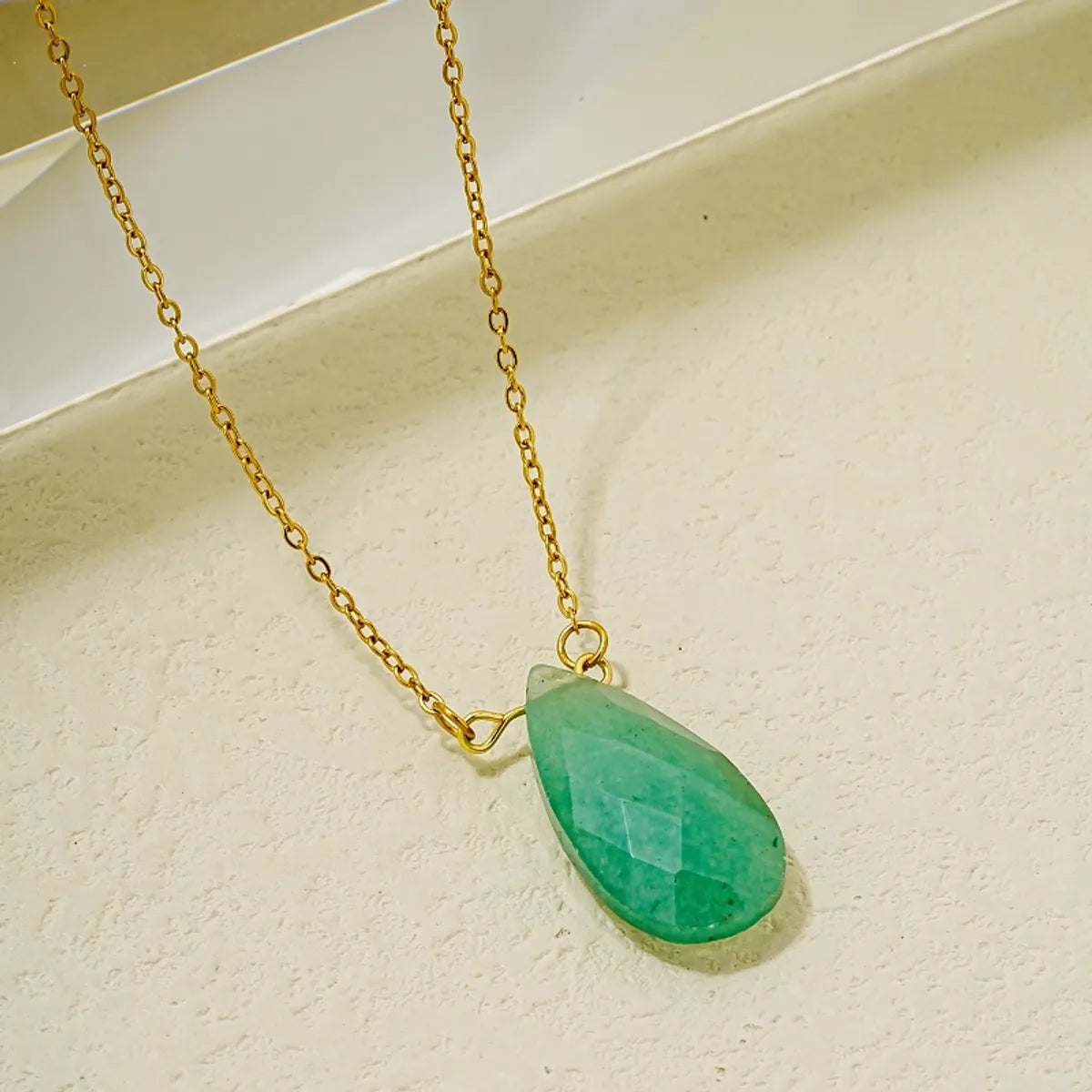 Wholesale Simple Style Oval Water Droplets Stainless Steel Natural Stone Plating Chain Pendant Necklace