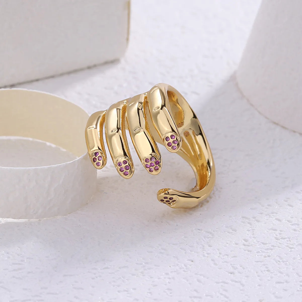 Wholesale Simple Style Palm Copper Inlay White Gold Plated Gold Plated Zircon Open Rings