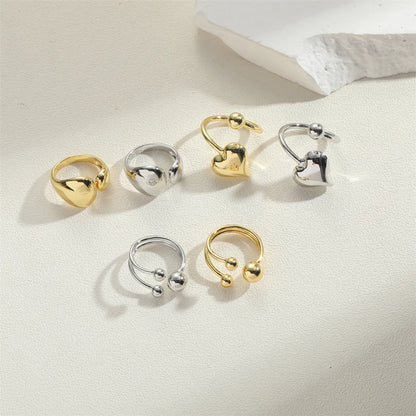 Wholesale Simple Style Round Heart Shape Copper 14K Gold Plated Open Rings