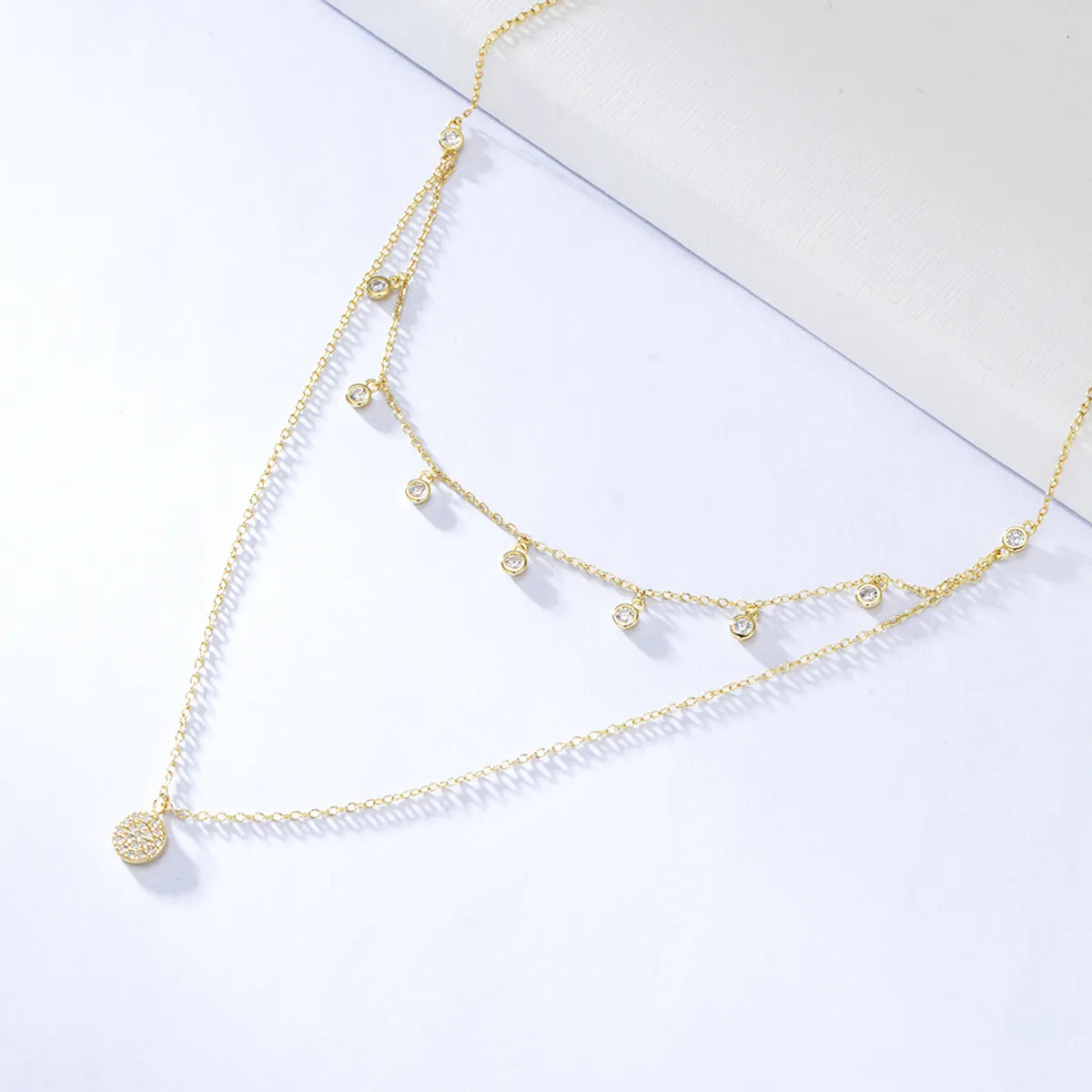 Wholesale Simple Style Round Sterling Silver Inlay Zircon Layered Necklaces