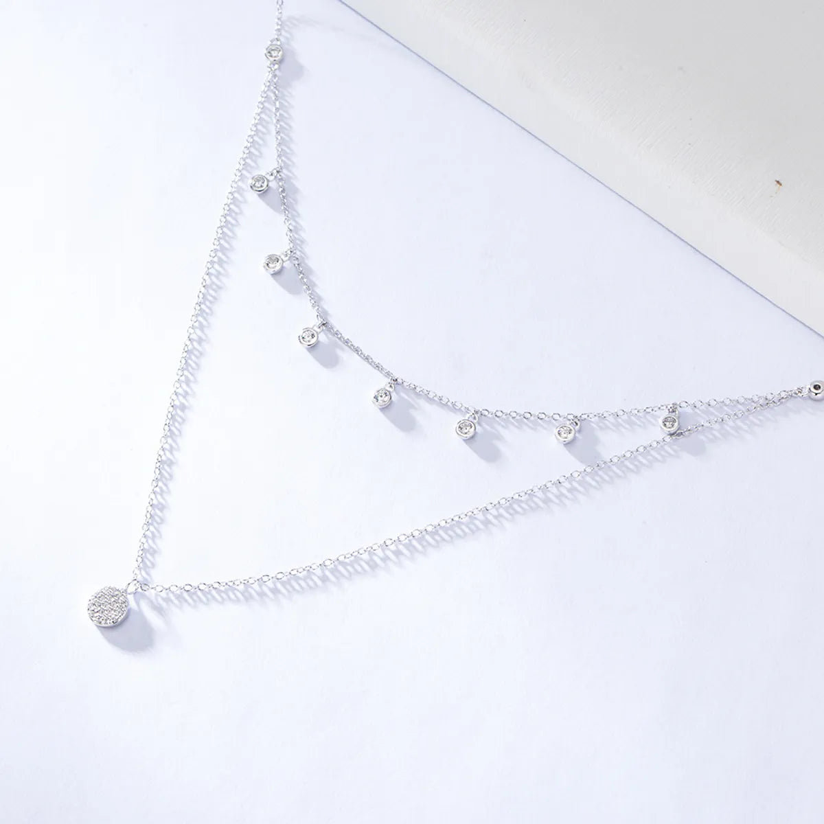 Wholesale Simple Style Round Sterling Silver Inlay Zircon Layered Necklaces