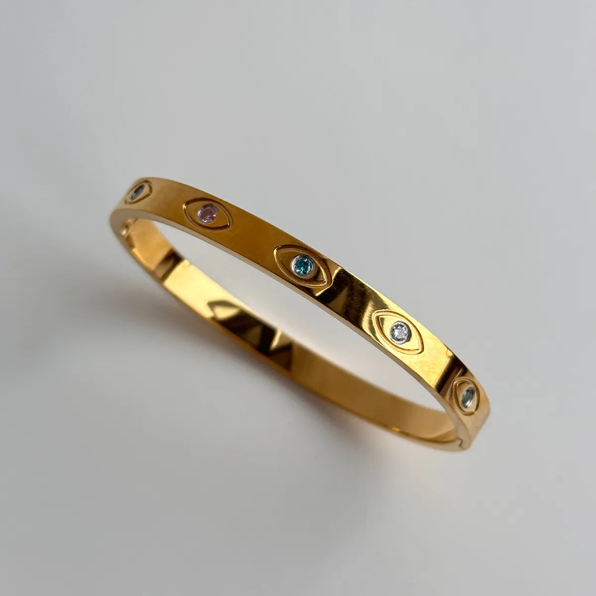 Simple Style Round Titanium Steel Plating Inlay Zircon 18k Gold Plated Bangle