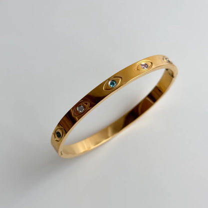 Simple Style Round Titanium Steel Plating Inlay Zircon 18k Gold Plated Bangle