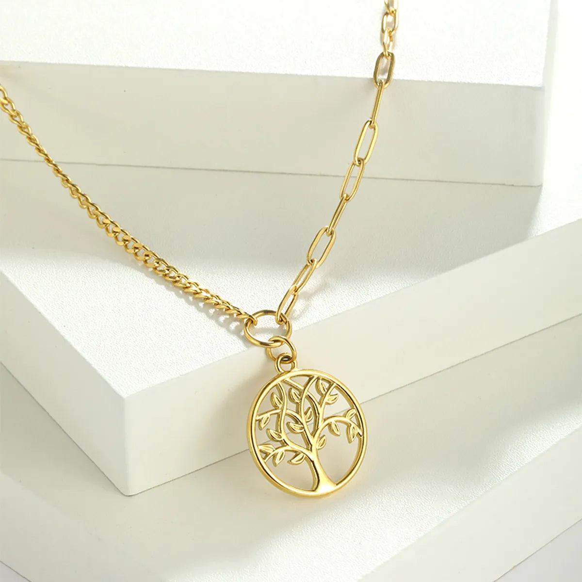 Wholesale Simple Style Shiny Bc1035 Lucky Tree Stainless Steel Polishing Plating 18k Gold Plated Pendant Necklace