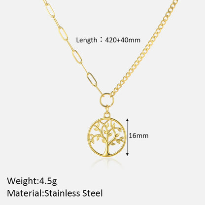 Wholesale Simple Style Shiny Bc1035 Lucky Tree Stainless Steel Polishing Plating 18k Gold Plated Pendant Necklace