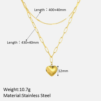 Stainless Steel Simple Style Shiny Polishing Plating Heart Shape Double Layer Necklaces