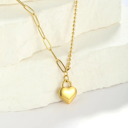 Wholesale Simple Style Shiny Heart Shape Stainless Steel Polishing Plating 18k Gold Plated Pendant Necklace