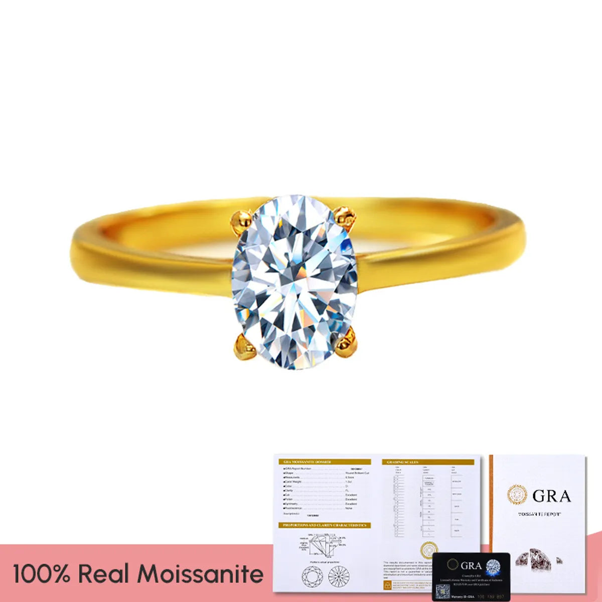 Wholesale Simple Style Shiny Oval Sterling Silver Gra Plating Inlay Moissanite Rings