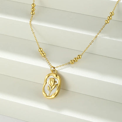 Wholesale Simple Style Shiny Rose Stainless Steel Polishing Plating 18k Gold Plated Pendant Necklace