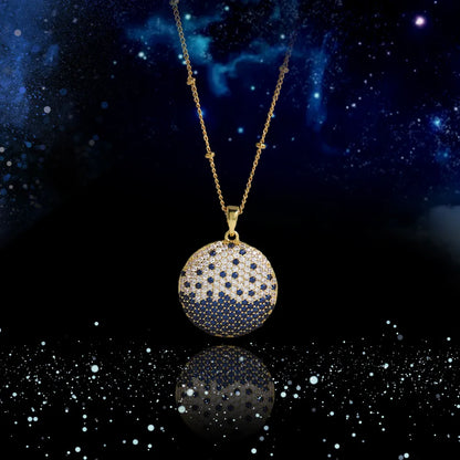 Wholesale Simple Style Shiny Round Starry Sky 304 Stainless Steel Copper Plating Inlay 18K Gold Plated Zircon Pendant Necklace