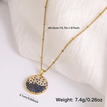 Wholesale Simple Style Shiny Round Starry Sky 304 Stainless Steel Copper Plating Inlay 18K Gold Plated Zircon Pendant Necklace