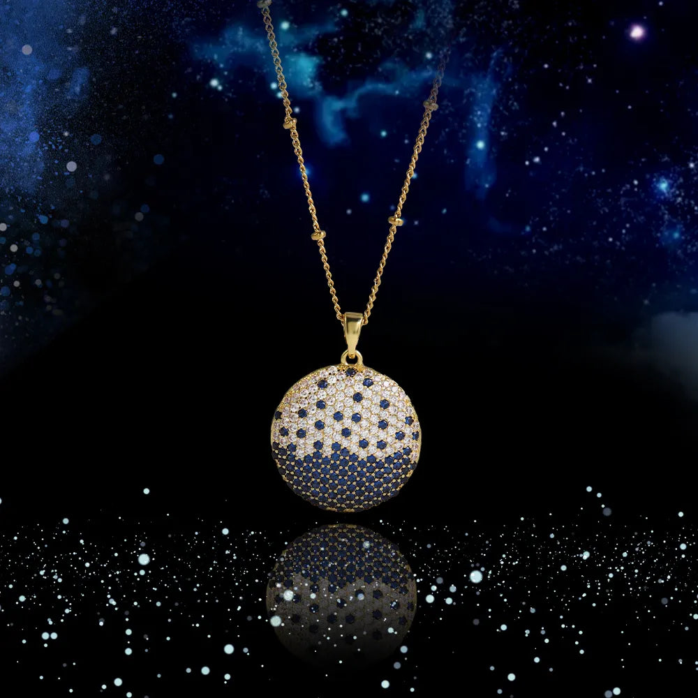 Wholesale Simple Style Shiny Round Starry Sky 304 Stainless Steel Copper Plating Inlay 18K Gold Plated Zircon Pendant Necklace