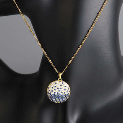 Wholesale Simple Style Shiny Round Starry Sky 304 Stainless Steel Copper Plating Inlay 18K Gold Plated Zircon Pendant Necklace