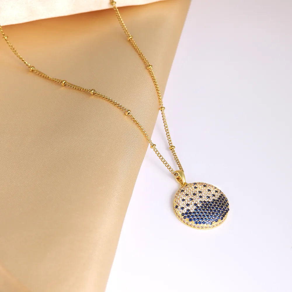 Wholesale Simple Style Shiny Round Starry Sky 304 Stainless Steel Copper Plating Inlay 18K Gold Plated Zircon Pendant Necklace