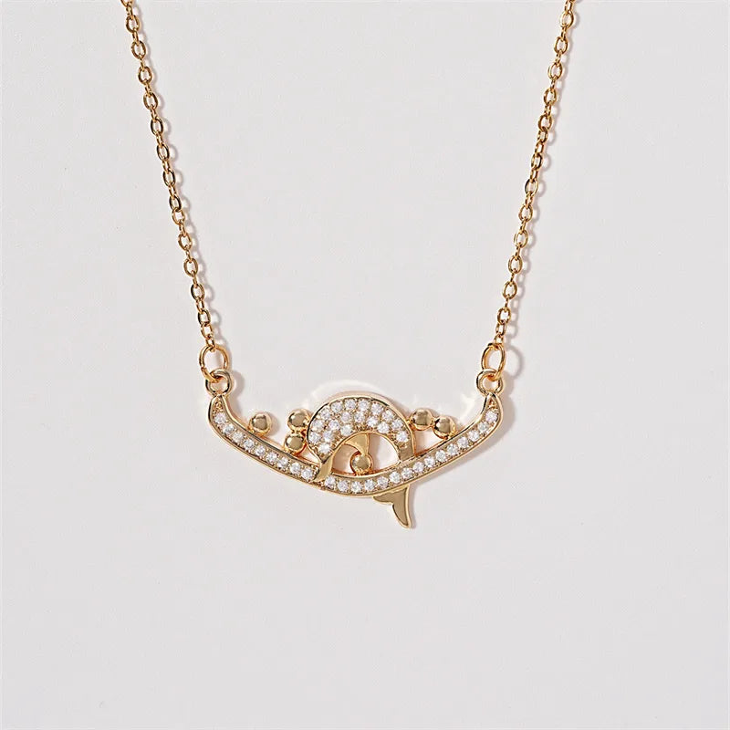 Wholesale Simple Style Shiny Round Water Droplets Dolphin 304 Stainless Steel Copper Inlay K Gold Plated Zircon Pendant Necklace