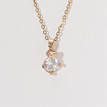 Wholesale Simple Style Shiny Round Water Droplets Dolphin 304 Stainless Steel Copper Inlay K Gold Plated Zircon Pendant Necklace