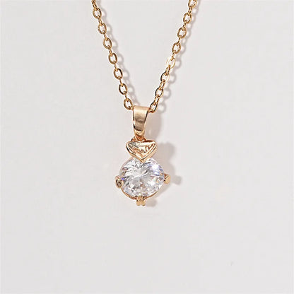 Wholesale Simple Style Shiny Round Water Droplets Dolphin 304 Stainless Steel Copper Inlay K Gold Plated Zircon Pendant Necklace