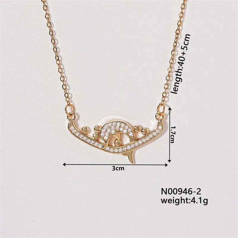 Wholesale Simple Style Shiny Round Water Droplets Dolphin 304 Stainless Steel Copper Inlay K Gold Plated Zircon Pendant Necklace