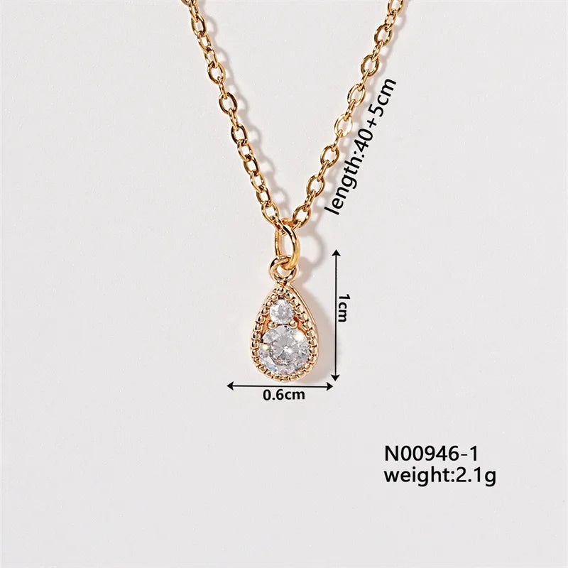 Wholesale Simple Style Shiny Round Water Droplets Dolphin 304 Stainless Steel Copper Inlay K Gold Plated Zircon Pendant Necklace