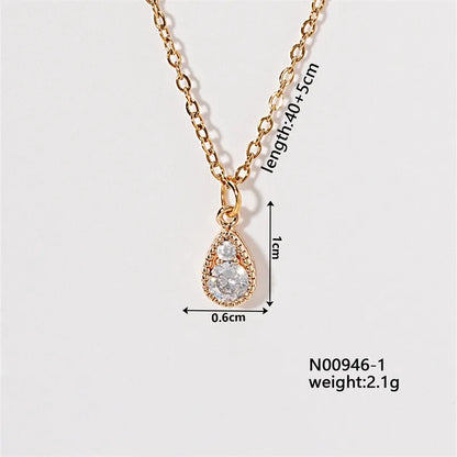 Wholesale Simple Style Shiny Round Water Droplets Dolphin 304 Stainless Steel Copper Inlay K Gold Plated Zircon Pendant Necklace