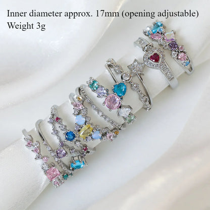 Wholesale Simple Style Shiny Star Water Droplets Heart Shape Copper Inlay White Gold Plated Gold Plated Zircon Open Rings