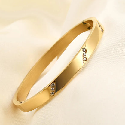 Wholesale Simple Style Solid Color Stainless Steel Inlay Zircon Bangle